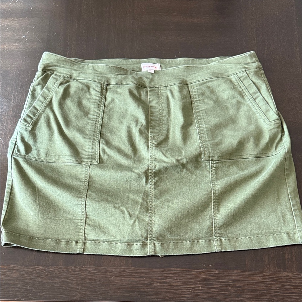 Olive Green Women's Mini Skirt with Front Patch Pockets